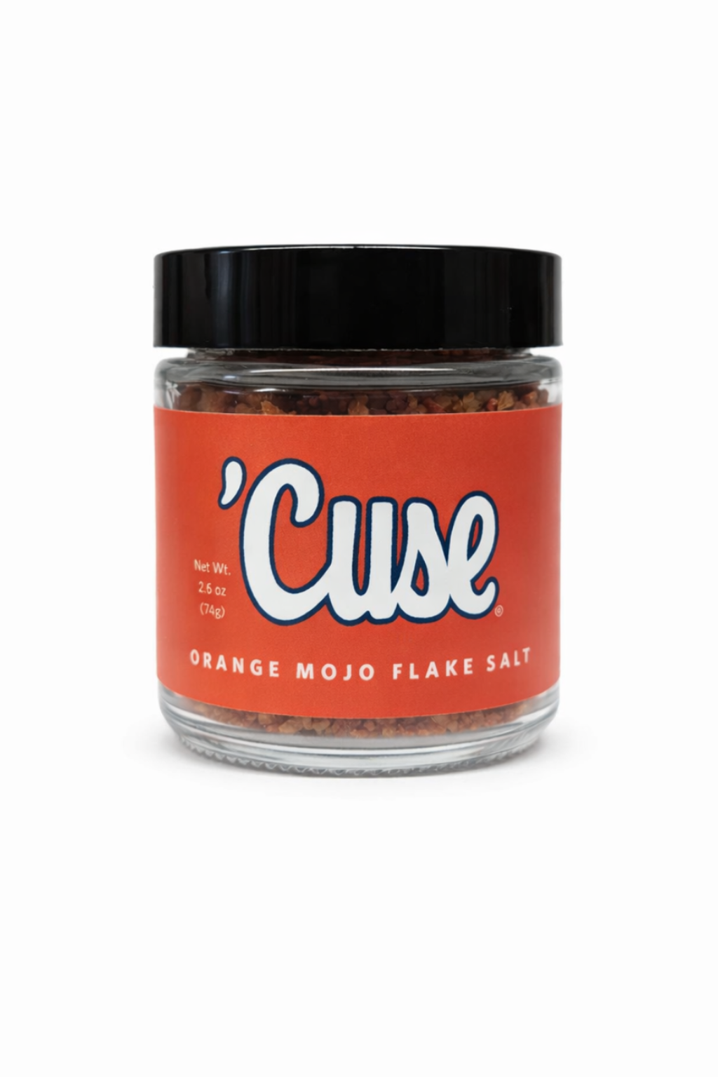 Jar of 'Cuse Orange Mojo Flake Salt on a white background
