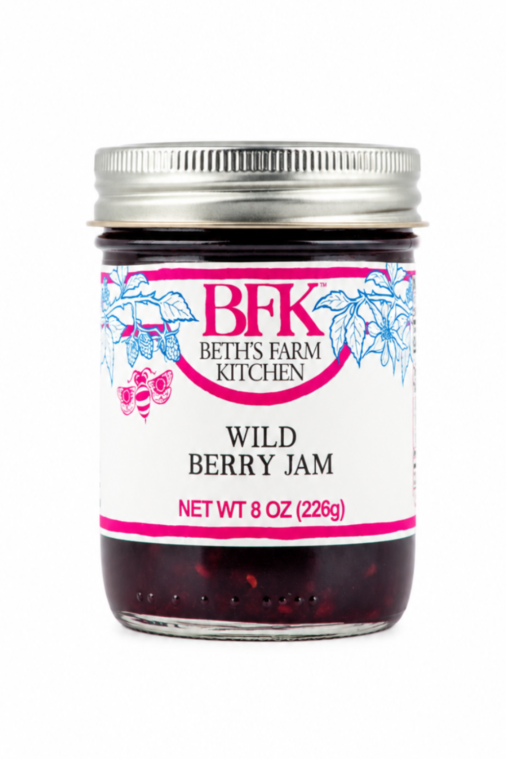 Jar of BFK Wild Berry Jam on a white background