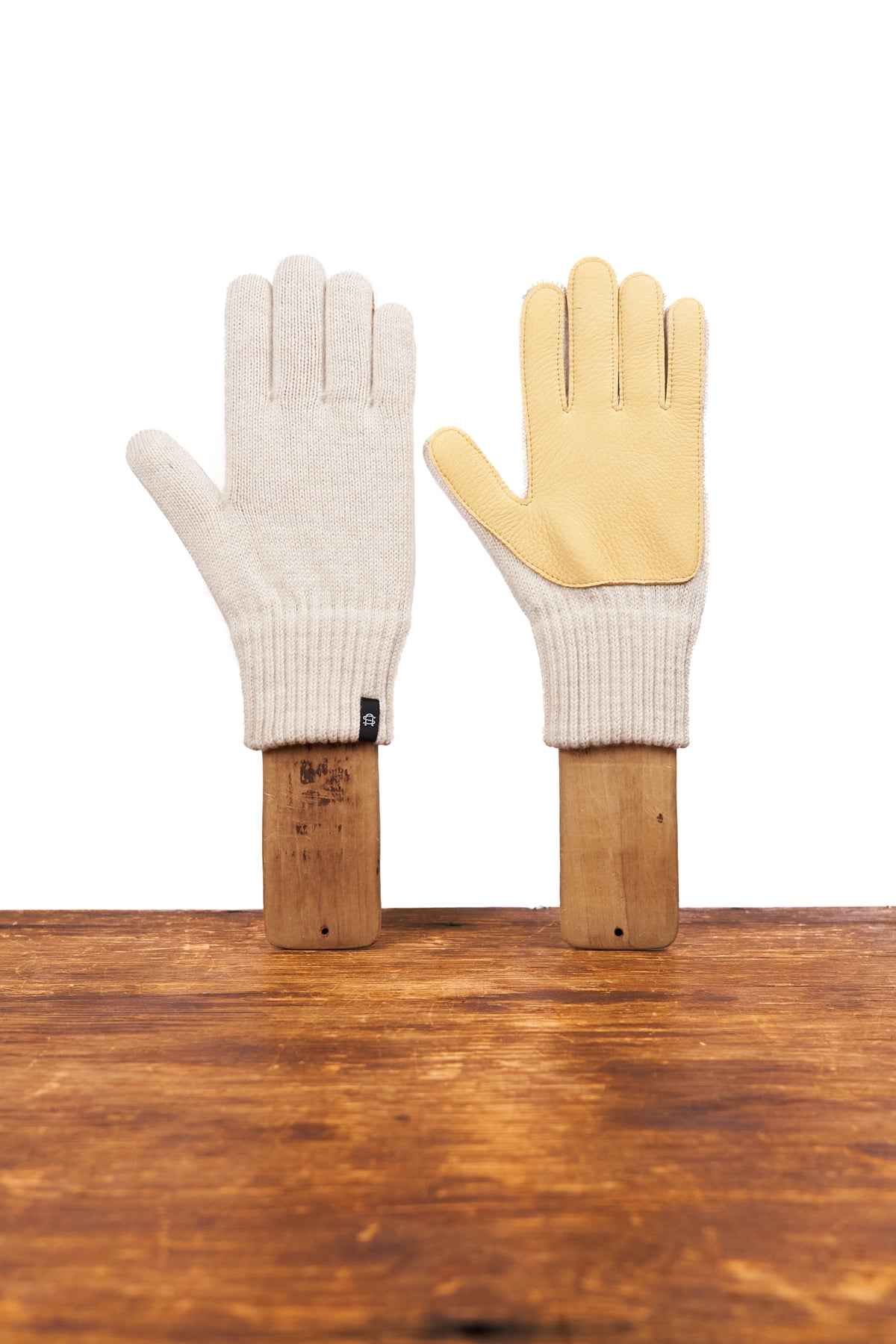 Merino Wool and Recycled PET Full Finger Glove With Natural Deerskin - MUSHROOM