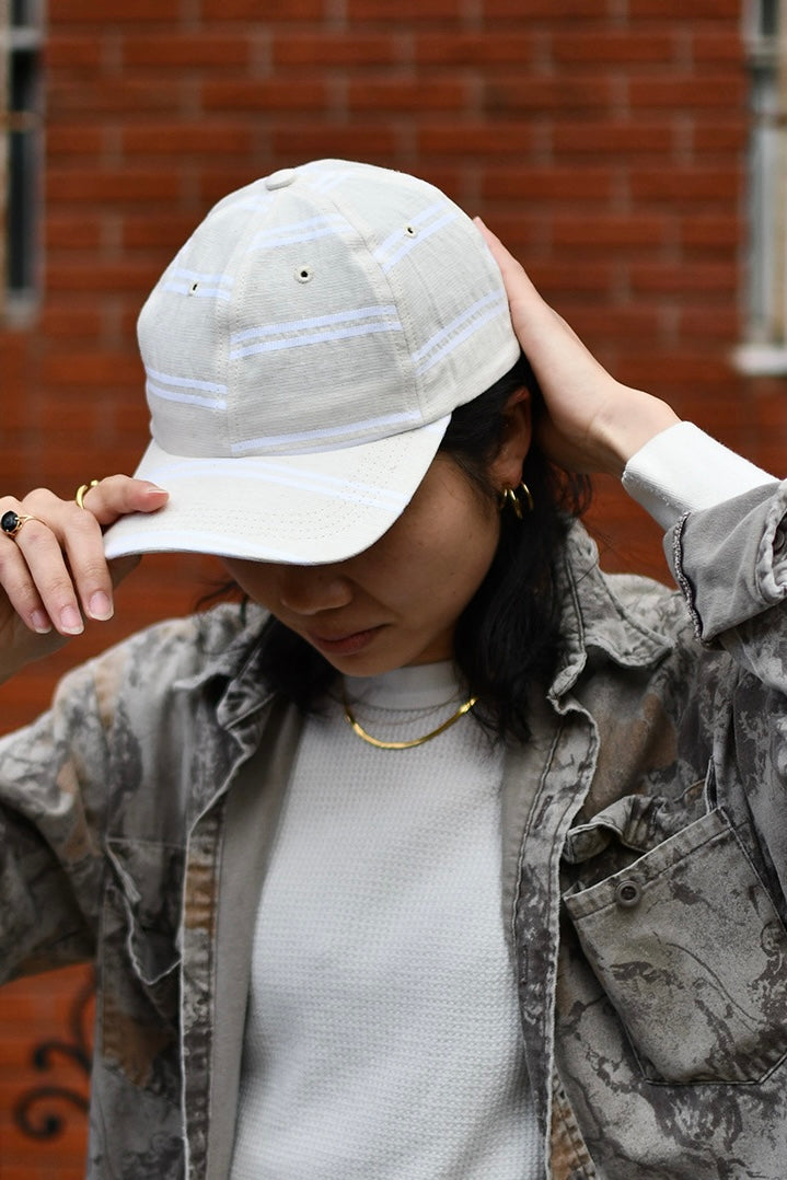 6-Panel Cap - Japanese Linen - BALLPARK NAVY STRIPE