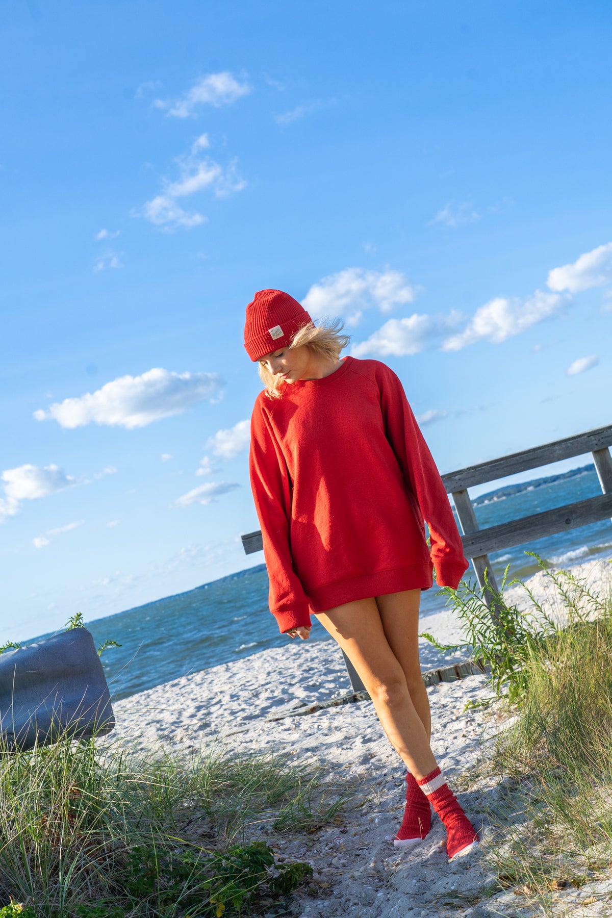 Amagansett Beach Upcycled Terry Cotton Sweater - Ladybug