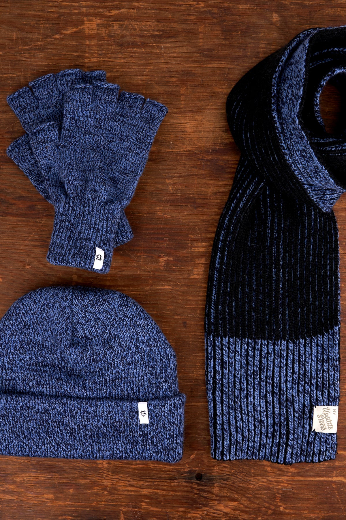 Sky Melange Fingerless Ragg Wool Gloves