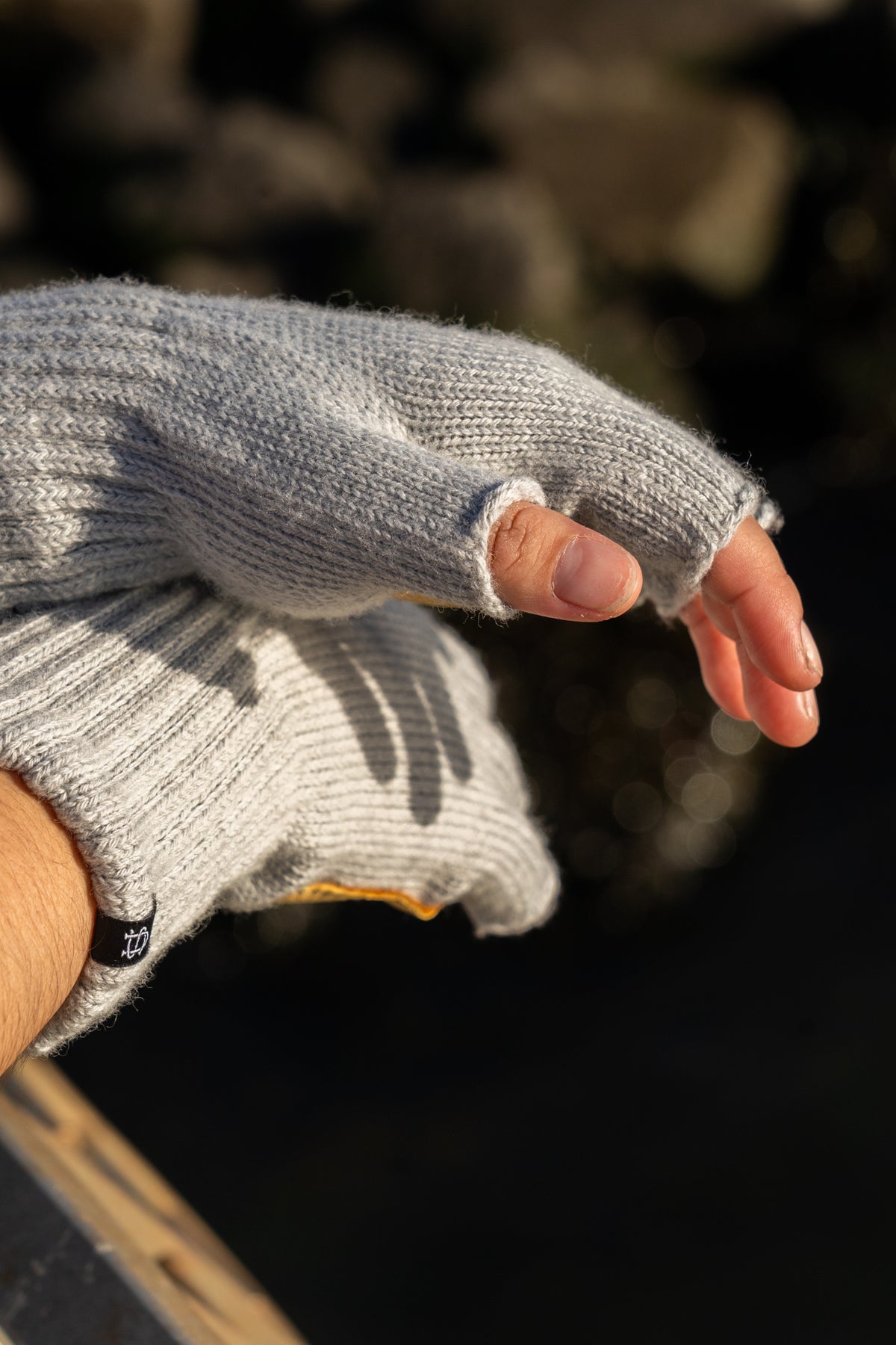 Merino Wool and Recycled PET Fingerless Gloves With Natural Deer - FOG