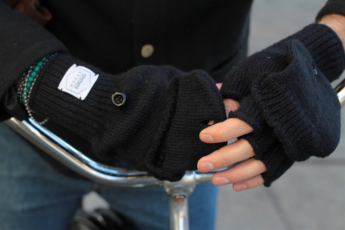 Navy Melange Convertible Fingerless 'Glomitt' with Black Deerskin